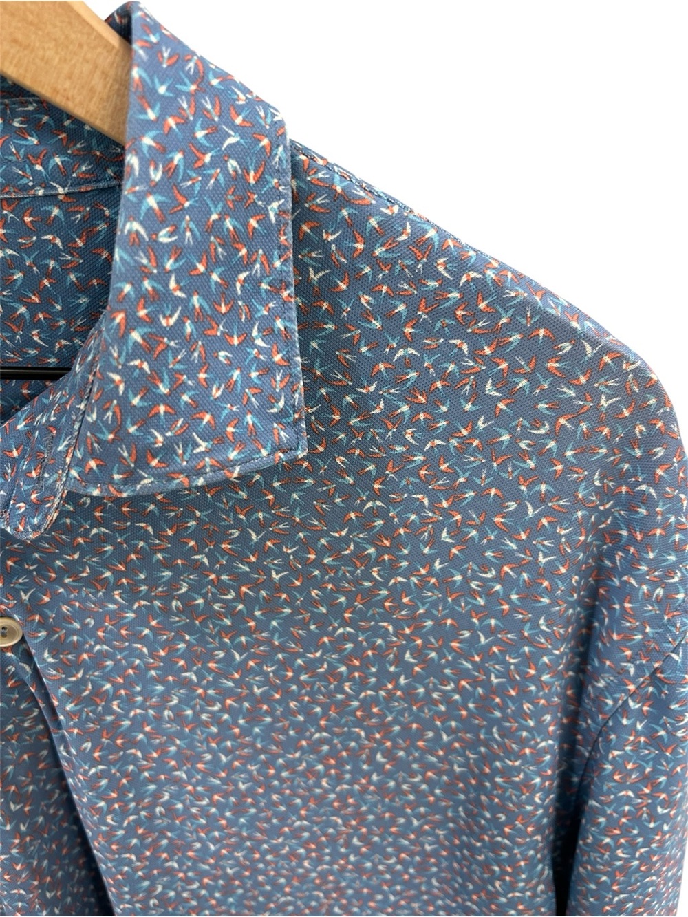 Peter Millar Summer Comfort Polo Shirt Blue Print Performance Golf Size L - Picture 3 of 5